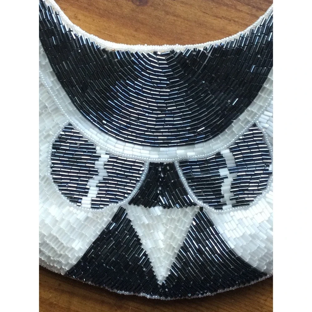 Vintage Nina Ricci Paris Beaded Purse Bag Black White Shoulder Evening Glam Owl‎
